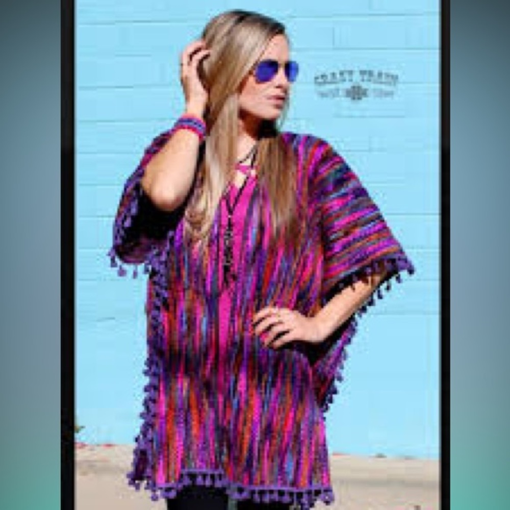 Crazy Train Knitted Open-front Poncho/Kimono with Fringe